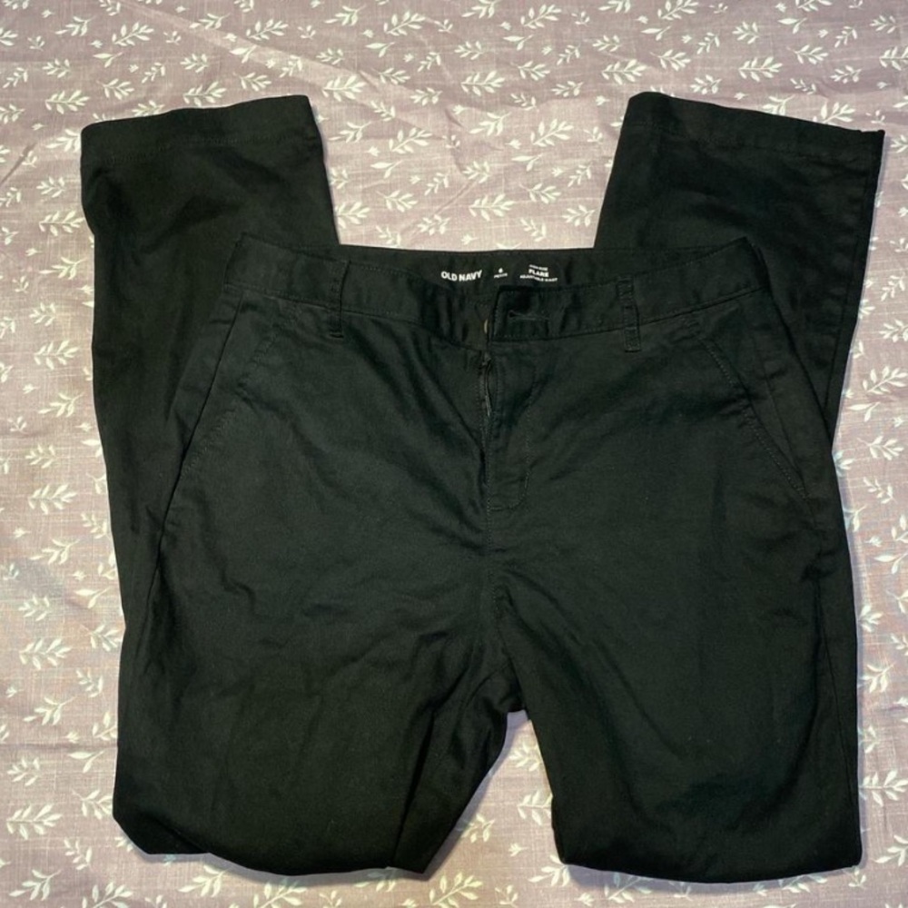 Old Navy petite black flare, hi rise jeans.